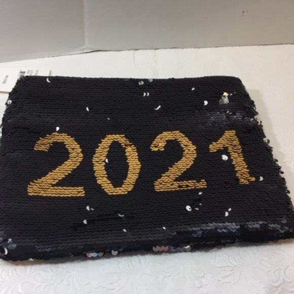 NWT 2021 Black Gold Certified Vegan Nordstrom Zip Sequined Glamour Pouch 10x7 - Picture 1 of 7